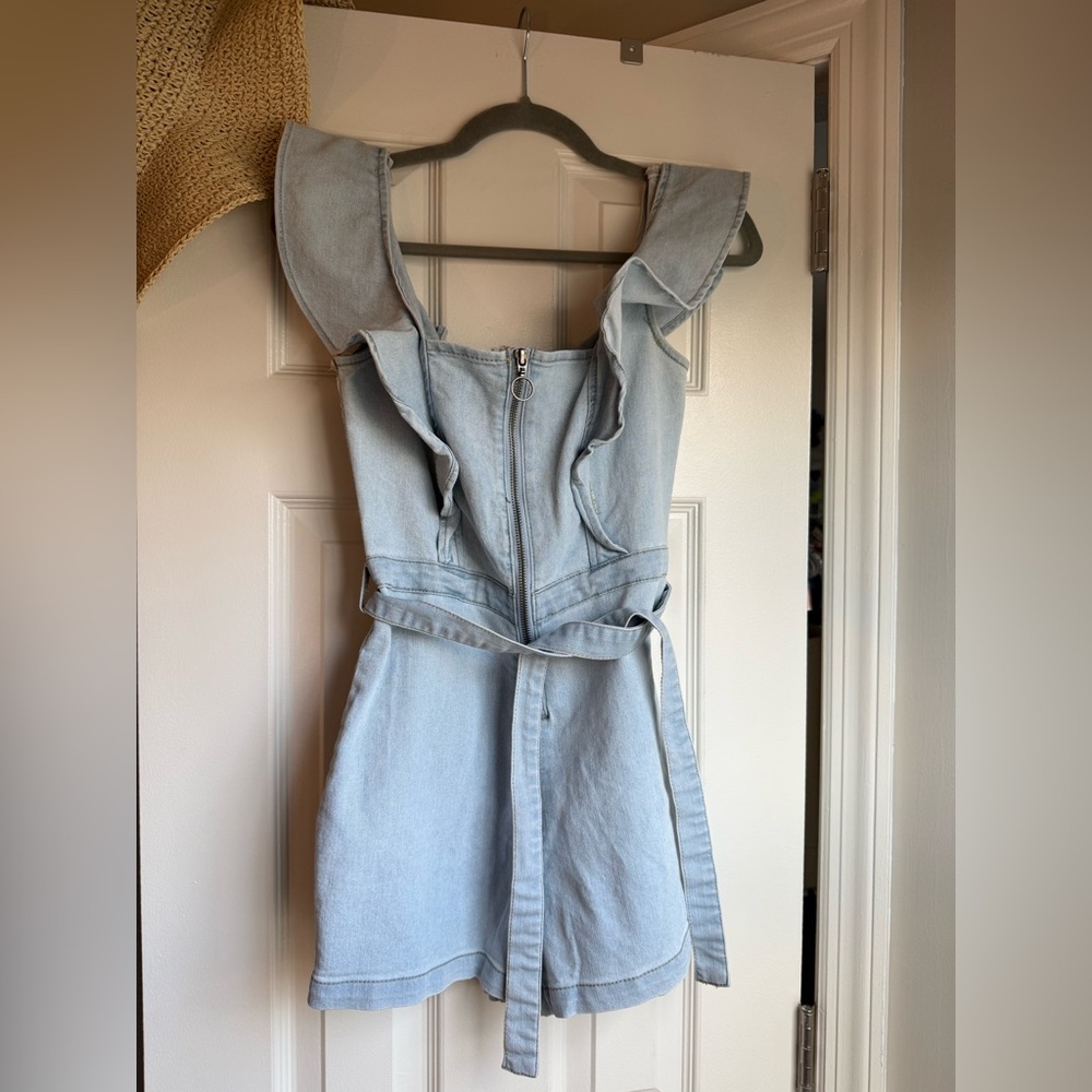 Tinseltown Sky Blue Denim Romper